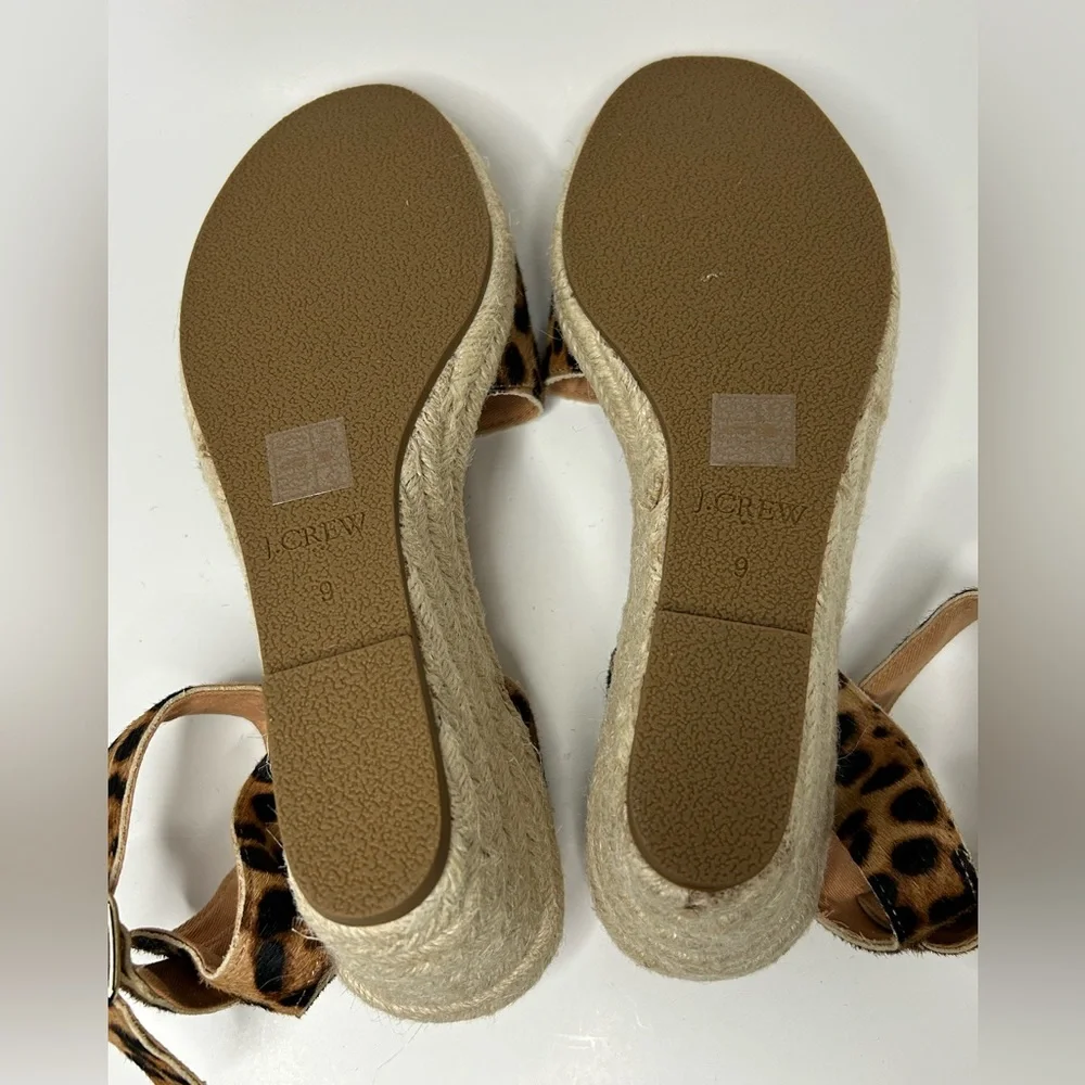 J.Crew Leopard Calf Hair Wedge Espadrille Open Toe Sandal Size 9